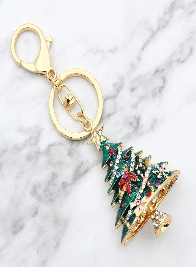 CXLL Rhinestone Keychain Christmas Tree Keychains Purse Bag Charm Pendant Keyring Christmas Gift for Girl Woman Lady (Christmas Tree-Green) - Image 3